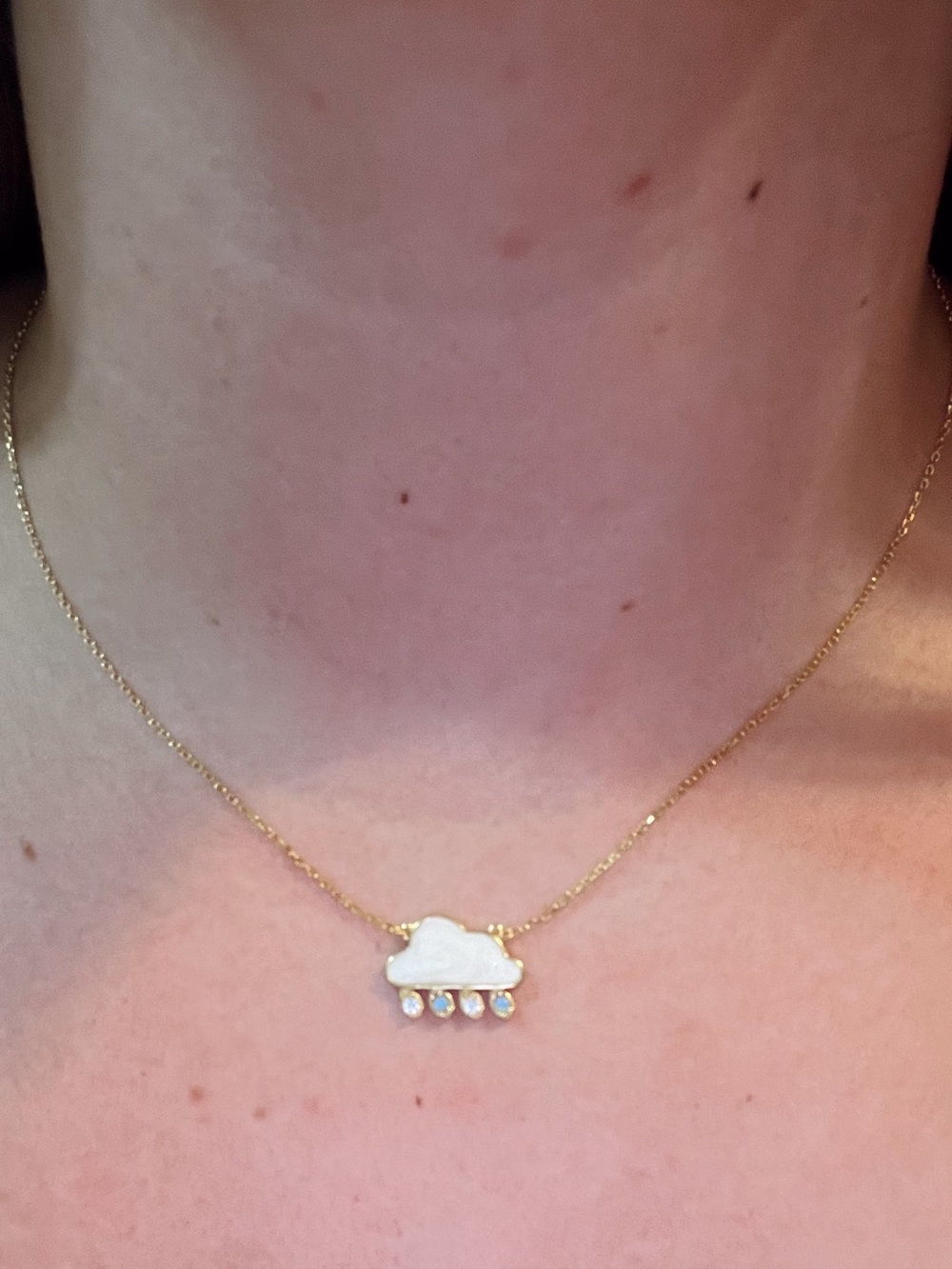 T.J.Maxx Gold-Tone Cloud Necklace with White Inlay and Crystal Drops